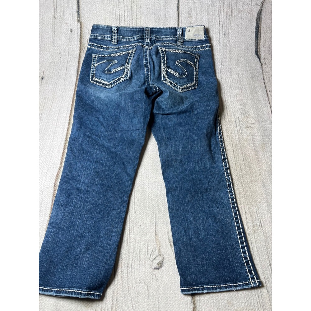 Silver Jeans Co Suki Mid Capri Women 30 Dark Wash Y2K Thick Stitch Boho Cropped - Picture 7 of 8
